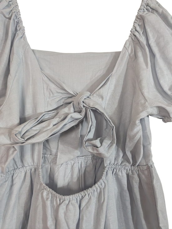 Chelsea & Violet Light Blue Linen Blend Puff Sleeve Bow Back Dress L - Picture 7 of 11